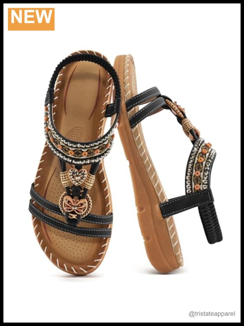 Women's Bohemian Rhinestone Flat Sandals Comfortable Ankle Strap